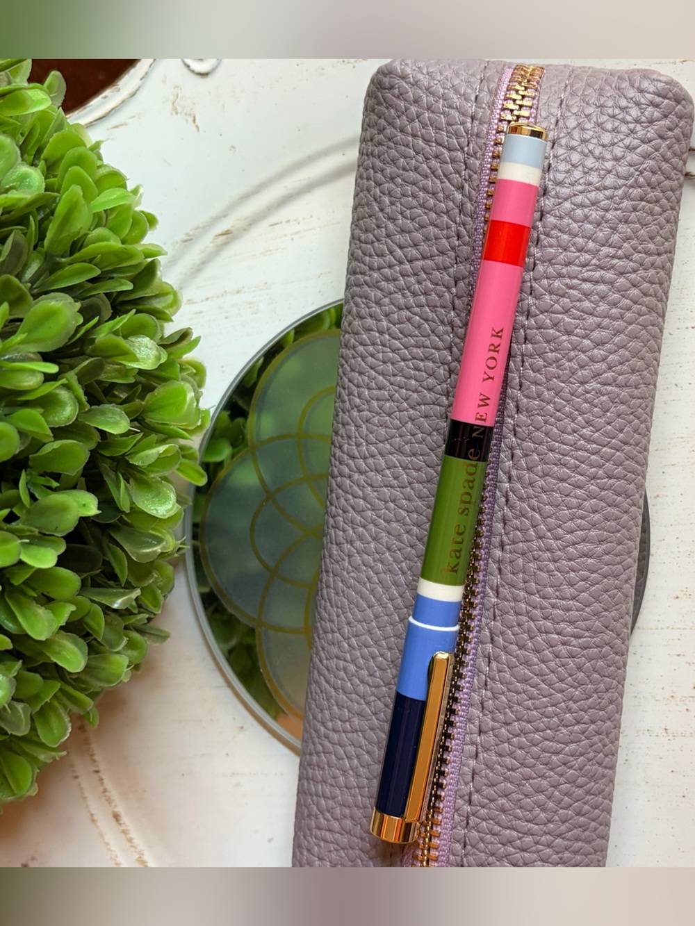 kate spade  stripe ball point pen w/purple unbranded faux Leather Pencil Case